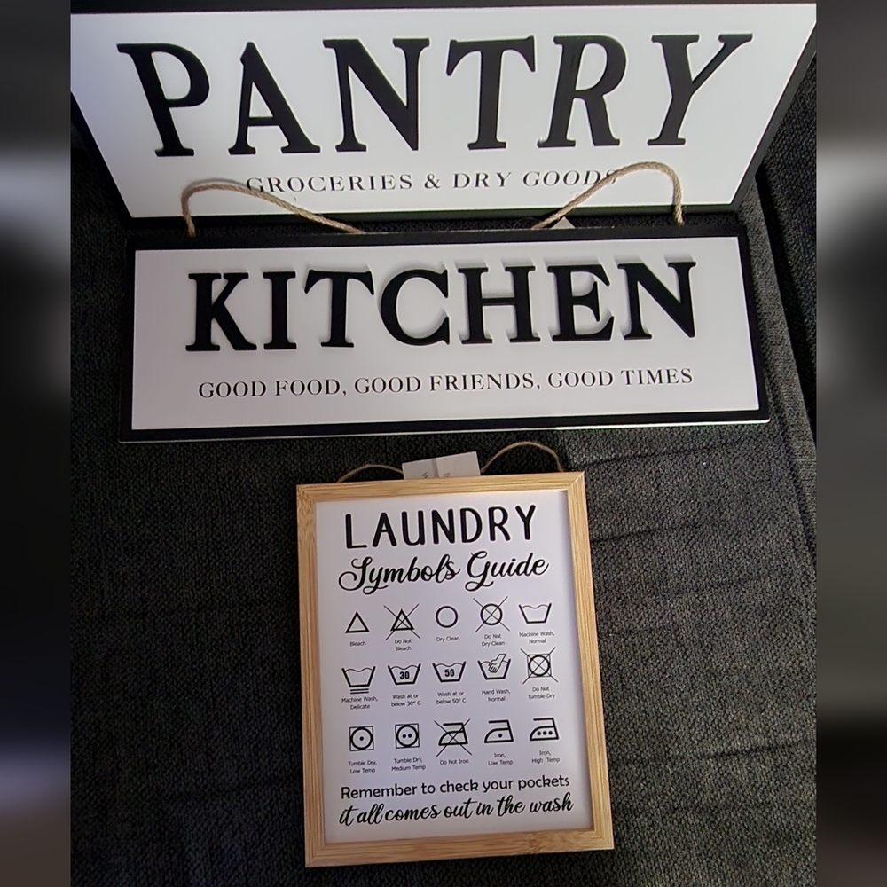 3 Decorative Wall Signs. Laundry, Pantry , And Laundry Symbols Guide